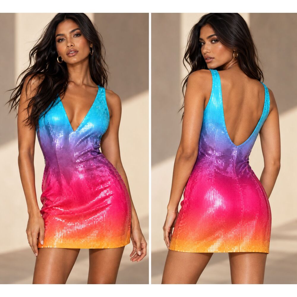 Runway The Label Malibu Rainbow Ombre Mini Dress Current Style Size Medium